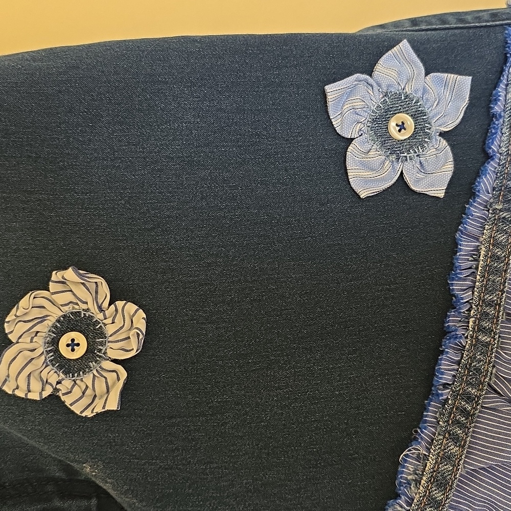 Ucycled Asymetrical Tiered Jean Midi Skirt From Jeans And Mens Shirts - Picture 5 of 12